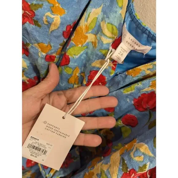 Pretty blue w/red & yellow flowered sundress by Lauren Conrad size 2X - Picture 2 of 7